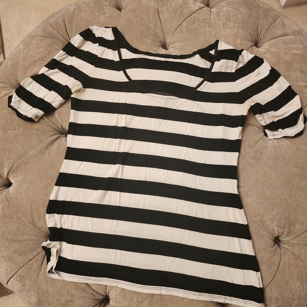 White House Black Market Black and White Striped Short Sleeve Tee